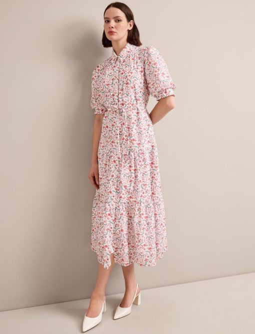 Poppy Silk Blend Maxi Dress - Red Trailing Feather Print：圖片 3
