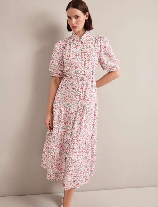 Poppy Silk Blend Maxi Dress - Red Trailing Feather Print：圖片 5