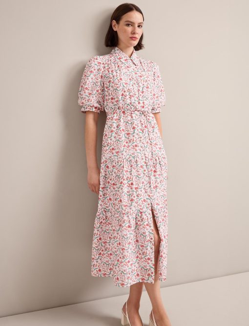 Poppy Silk Blend Maxi Dress - Red Trailing Feather Print：圖片 4