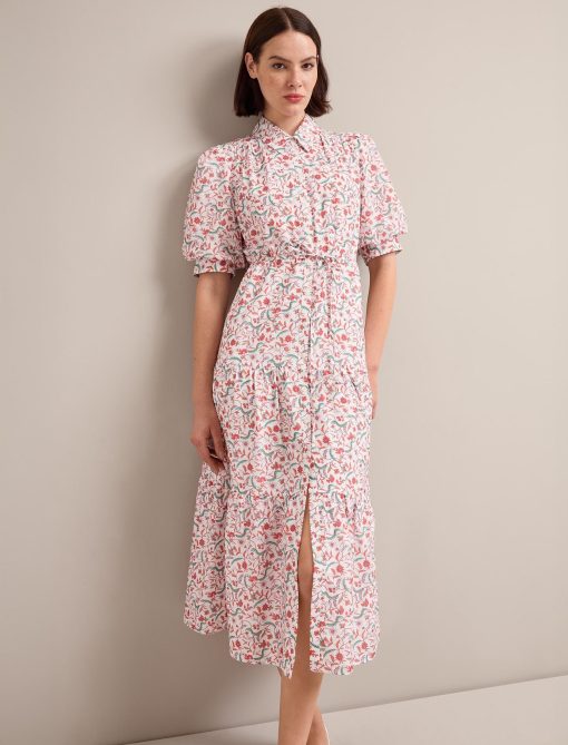 Poppy Silk Blend Maxi Dress - Red Trailing Feather Print：圖片 6