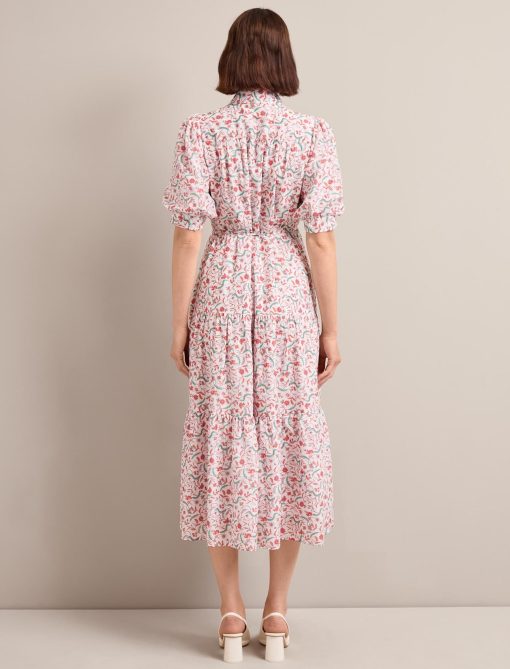 Poppy Silk Blend Maxi Dress - Red Trailing Feather Print：圖片 7