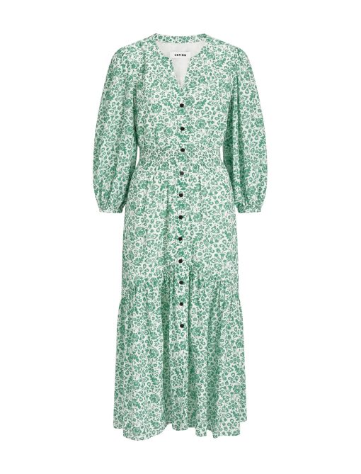Aspen Cotton Blend Maxi Dress - Green Mono Floral Print：圖片 7