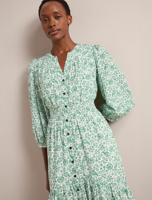 Aspen Cotton Blend Maxi Dress - Green Mono Floral Print：圖片 5