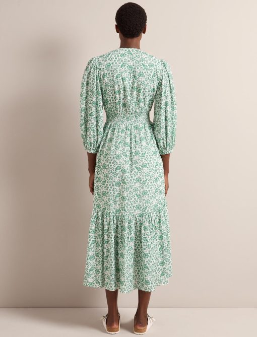 Aspen Cotton Blend Maxi Dress - Green Mono Floral Print：圖片 6