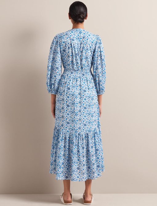 Aspen Cotton Blend Maxi Dress - White Blue Ditsy Carnation Print：圖片 13