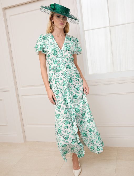 Vivienne Cotton Blend Maxi Dress - Green Palm Floral Print：圖片 3