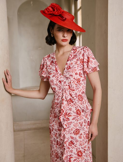 Vivienne Cotton Blend Maxi Dress - Pink Palm Floral Print：圖片 2