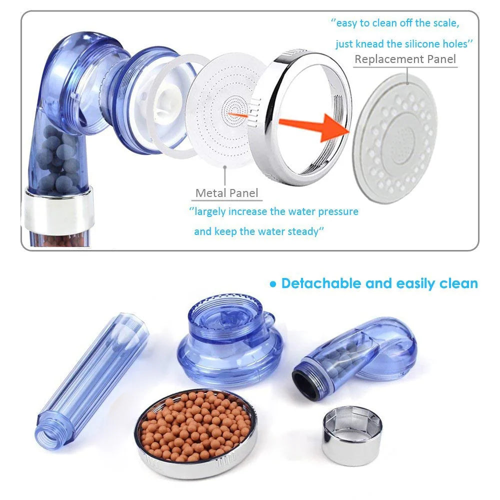 3 Modes Bath Shower Adjustable Jetting Shower Head High Pressure Saving Water Bathroom Anion Filter Shower SPA Nozzle:圖片 5